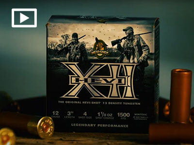 HEVI-XII box and shotshell on a table