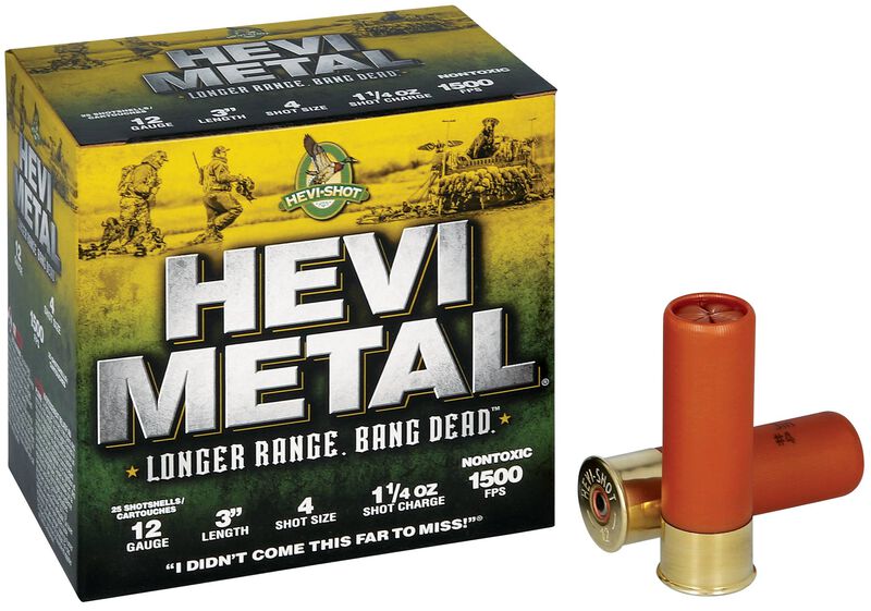 HEVI-Metal Longer Range, 12 Gauge, 4 Shot, 3 in, 1 1/4 oz, 1500 fps