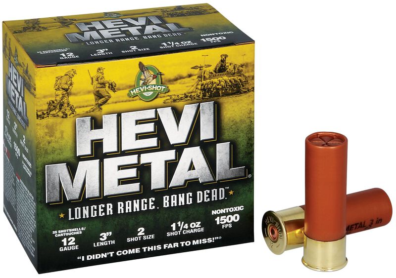 HEVI-Metal Longer Range, 12 Gauge, 2 Shot, 3 in, 1 1/4 oz, 1500 fps