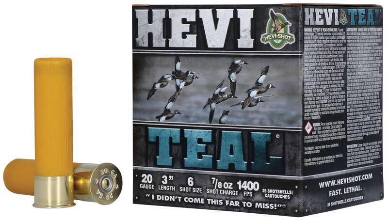 HEVI-Teal, 20 Gauge, 6 Shot, 3 in, 7/8 oz, 1400 fps