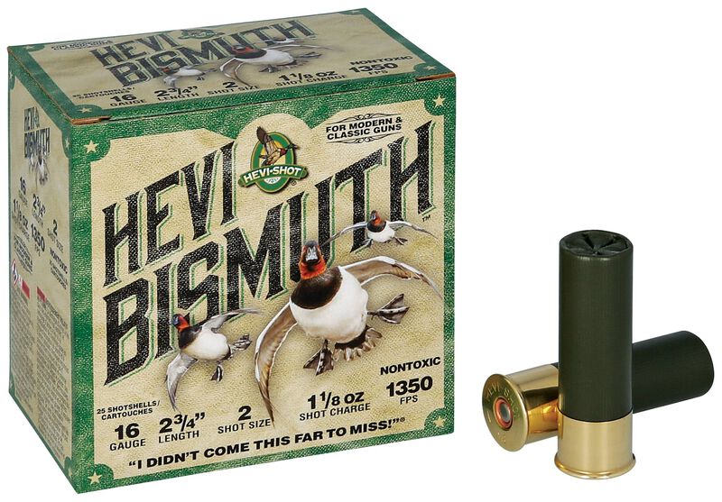 HEVI-Bismuth, 16 Gauge, 2 Shot, 2-3/4 in, 1 1/8 oz, 1350 fps