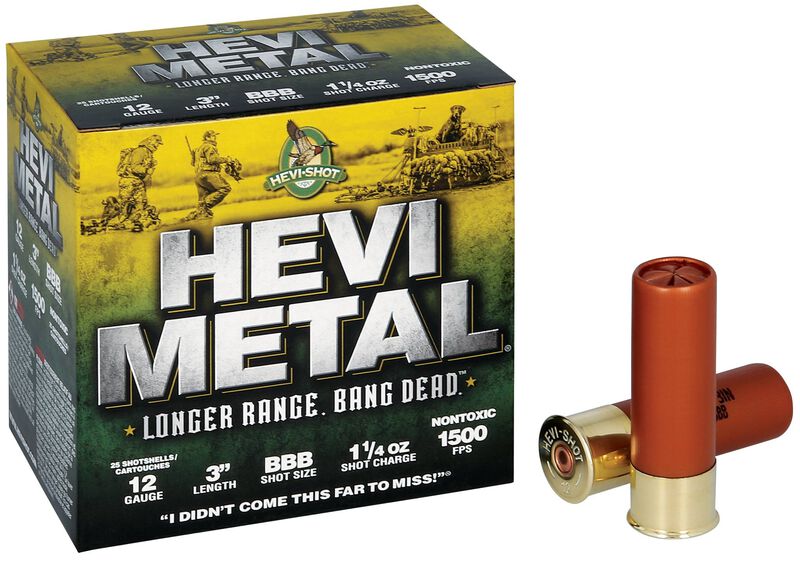 HEVI-Metal Longer Range, 12 Gauge, BBB Shot, 3 in, 1 1/4 oz, 1500 fps