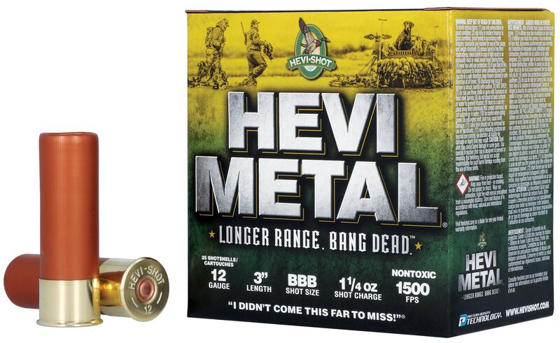 HEVI-Metal Longer Range, 12 Gauge, BBB Shot, 3 in, 1 1/4 oz, 1500 fps