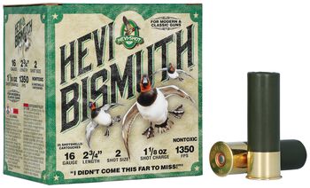 HEVI-Bismuth, 16 Gauge, 2 Shot, 2-3/4 in, 1 1/8 oz, 1350 fps