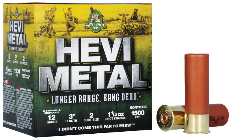HEVI-Metal Longer Range, 12 Gauge, 2 Shot, 3 in, 1 1/4 oz, 1500 fps