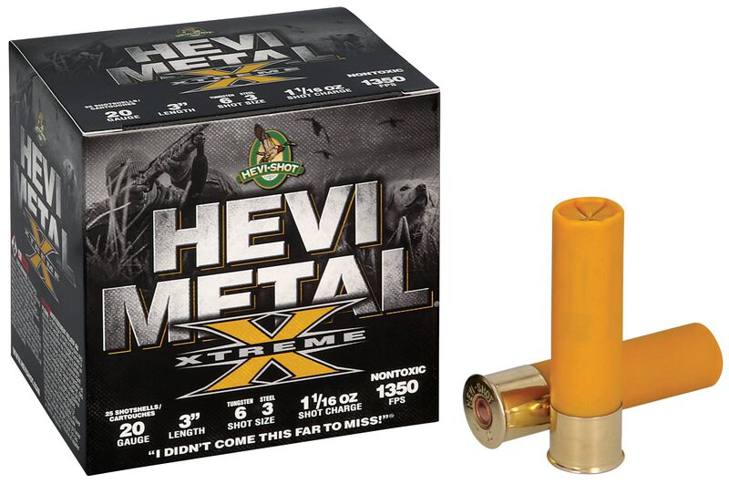 HEVI-Metal Xtreme, 20 Gauge, 3 and 6 Shot, 3 in, 1 1/16 oz, 1350 fps