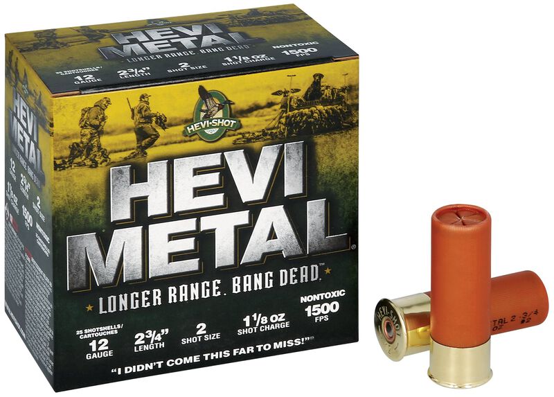 HEVI-Metal Longer Range, 12 Gauge, 2 Shot, 2-3/4 in, 1 1/8 oz, 1500 fps