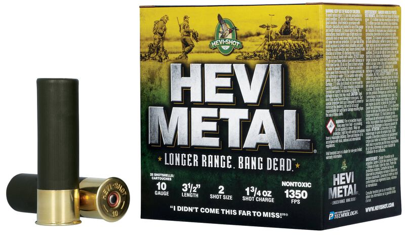 HEVI-Metal Longer Range, 10 Gauge, 2 Shot, 3-1/2 in, 1 3/4 oz, 1350 fps