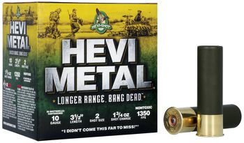HEVI-Metal Longer Range, 10 Gauge, 2 Shot, 3-1/2 in, 1 3/4 oz, 1350 fps