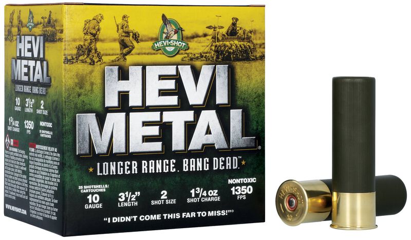 HEVI-Metal Longer Range, 10 Gauge, 2 Shot, 3-1/2 in, 1 3/4 oz, 1350 fps