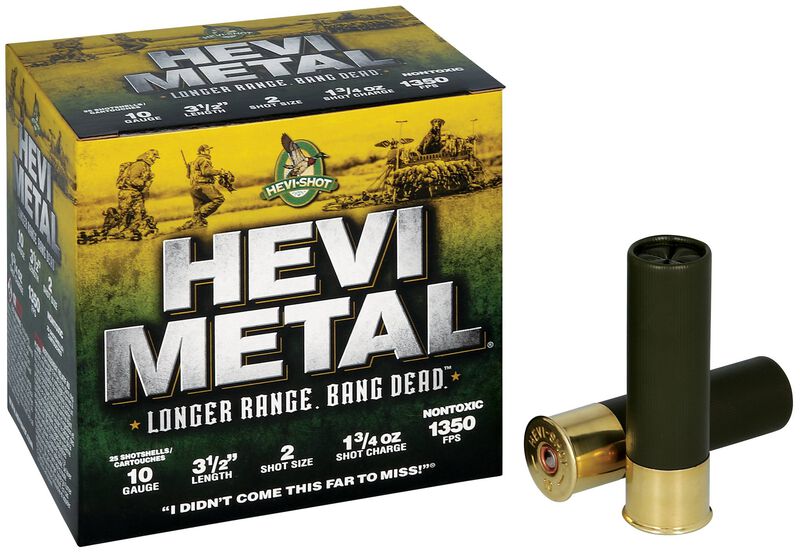 HEVI-Metal Longer Range, 10 Gauge, 2 Shot, 3-1/2 in, 1 3/4 oz, 1350 fps