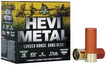 HEVI-Metal Longer Range, 12 Gauge, 2 Shot, 2-3/4 in, 1 1/8 oz, 1500 fps