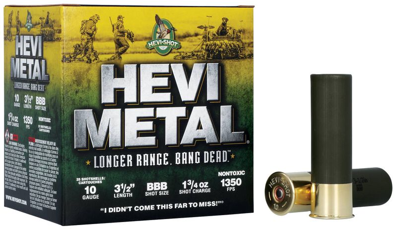 HEVI-Metal Longer Range, 10 Gauge, BBB Shot, 3-1/2 in, 1 3/4 oz, 1350 fps