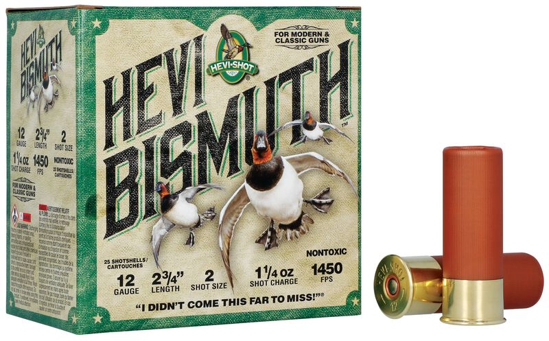 HEVI-Bismuth, 12 Gauge, 2 Shot, 2-3/4 in, 1 1/4 oz, 1450 fps