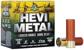 HEVI-Metal Longer Range, 12 Gauge, 6 Shot, 3 in, 1 1/4 oz, 1500 fps