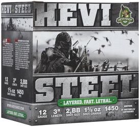 HEVI-Steel, 12 Gauge, BB and 2 Shot, 3 in, 1 3/8 oz, 1450 fps
