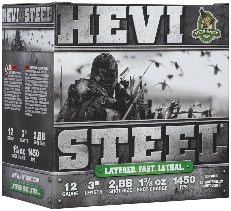 HEVI-Steel, 12 Gauge, BB and 2 Shot, 3 in, 1 3/8 oz, 1450 fps
