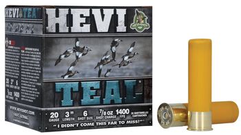 HEVI-Teal, 20 Gauge, 6 Shot, 3 in, 7/8 oz, 1400 fps