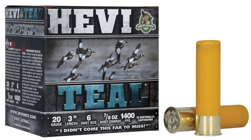HEVI-Teal, 20 Gauge, 6 Shot, 3 in, 7/8 oz, 1400 fps