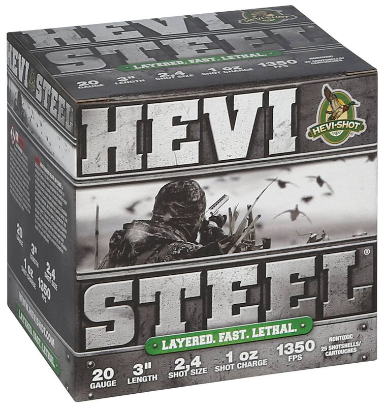 HEVI-Steel, 20 Gauge, 2 and 4 Shot, 3 in, 1 oz, 1350 fps