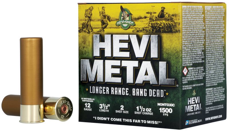 HEVI-Metal Longer Range, 12 Gauge, 2 Shot, 3-1/2 in, 1 1/2 oz, 1500 fps