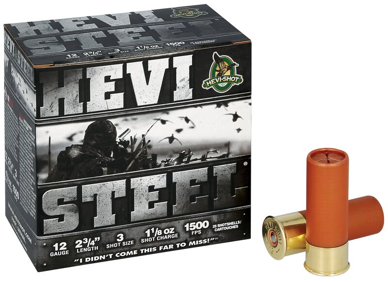 HEVI-Steel, 12 Gauge, 3 Shot, 2-3/4 in, 1 1/8 oz, 1500 fps
