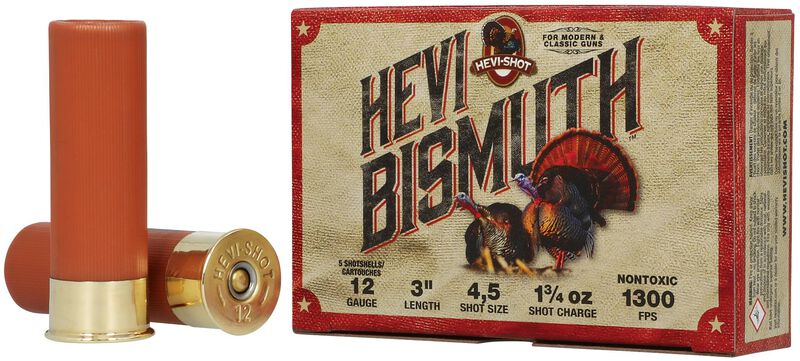 HEVI-Bismuth Turkey, 12 Gauge, 4 and 5 Shot, 3 in, 1 3/4 oz, 1300 fps