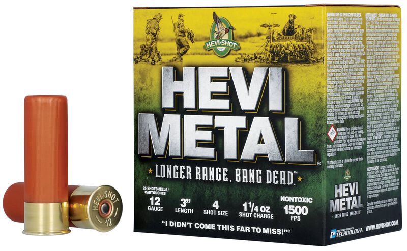 HEVI-Metal Longer Range, 12 Gauge, 4 Shot, 3 in, 1 1/4 oz, 1500 fps