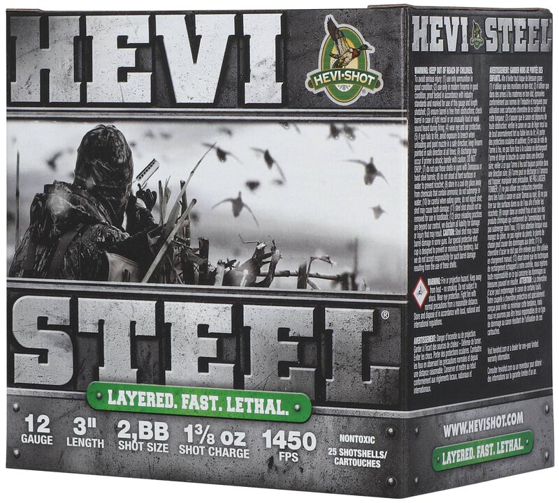 HEVI-Steel, 12 Gauge, BB and 2 Shot, 3 in, 1 3/8 oz, 1450 fps