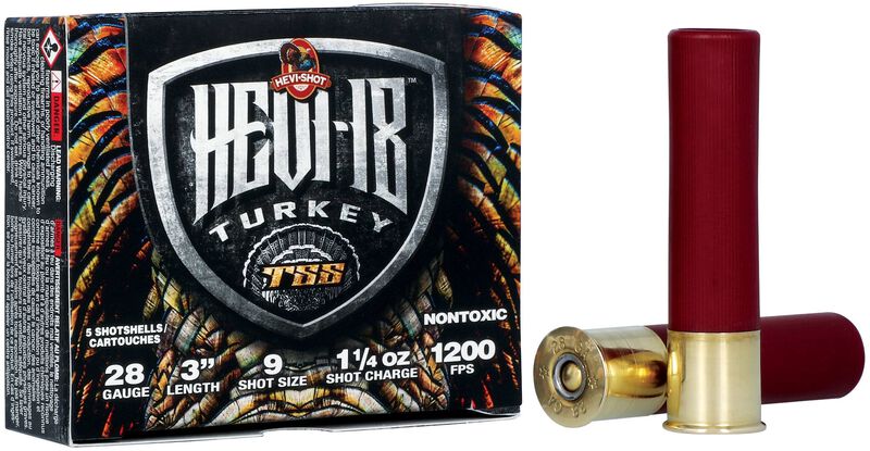 HEVI-18, 28 Gauge, 9 Shot, 3 in, 1 1/4 oz, 1200 fps 28 Gauge Ammo - 5 Shells of #9 Shot Ammunition (HS7289)