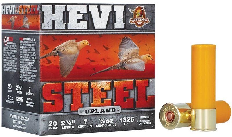 HEVI-Steel Upland, 20 Gauge, 7 Shot, 2-3/4 in, 3/4 oz, 1325 fps 20 Gauge Ammo - 25 Shells of #7 Shot Ammunition (HS62027)